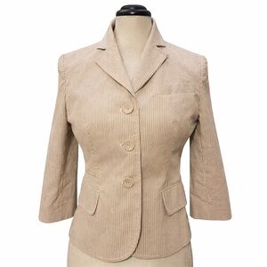 ✨ Ann Taylor LOFT Seersucker Jacket Beige & Taupe 8 Petite 8P Chic Classic ✨